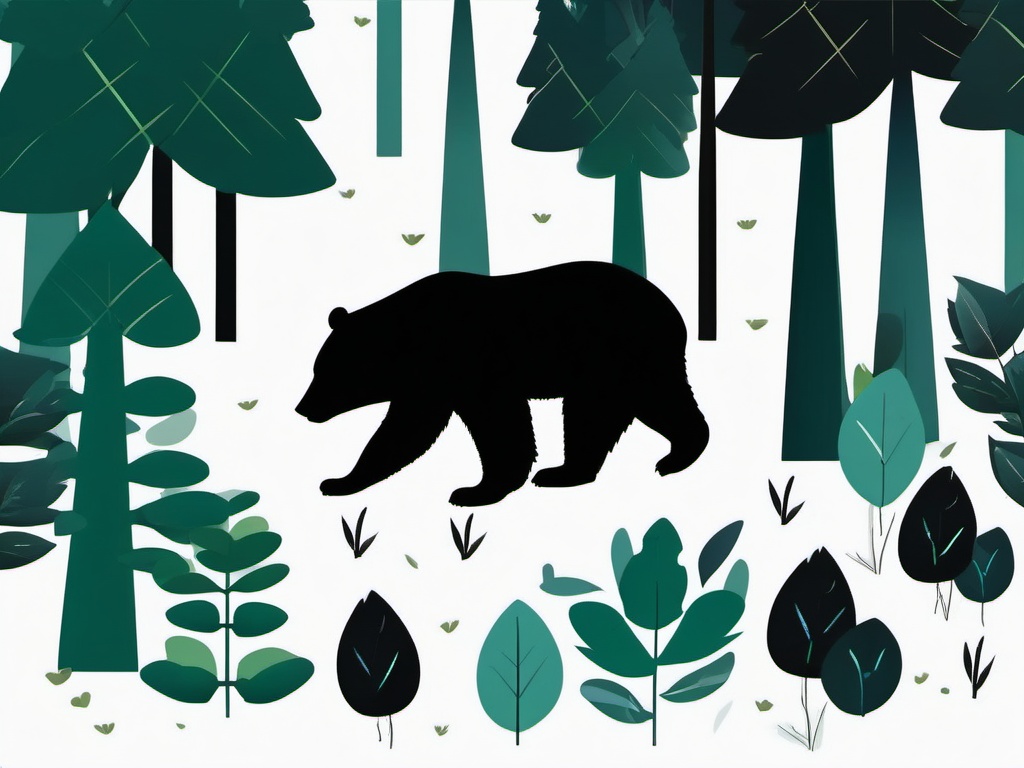 Black Bear in the Forest Clip Art - Black bear in a lush forest,  color vector clipart, minimal style