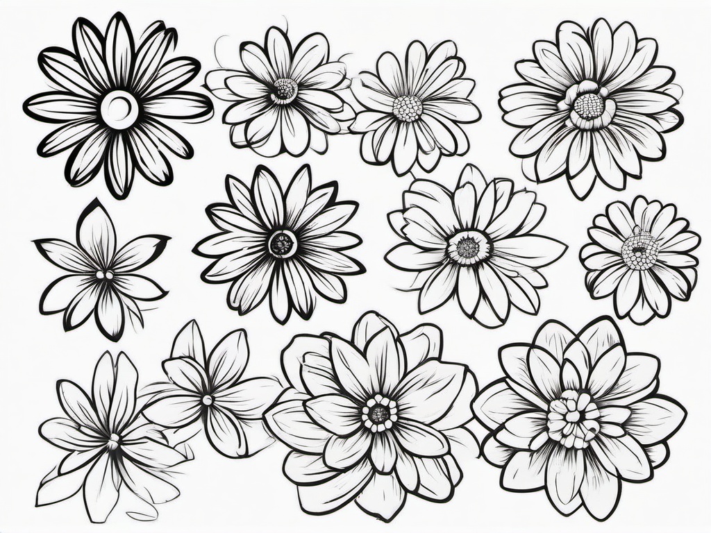 Daisy Tattoo Stencils-Exploration of creative possibilities with daisy tattoo stencils, finding inspiration for personalized floral ink.  simple vector color tattoo