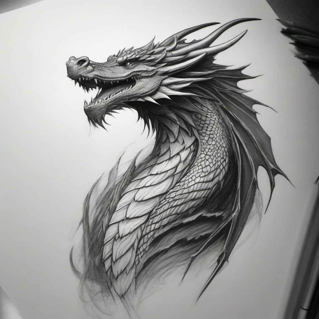 pencil drawing of dragon  minimal rough sketch scribbles,doodles,black and white