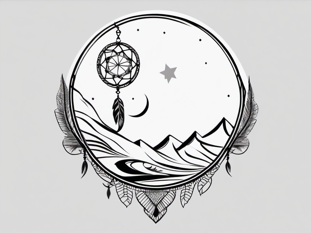 Dream Catcher Moon Tattoo - Tattoo combining a dream catcher with moon motifs.  simple vector tattoo,minimalist,white background