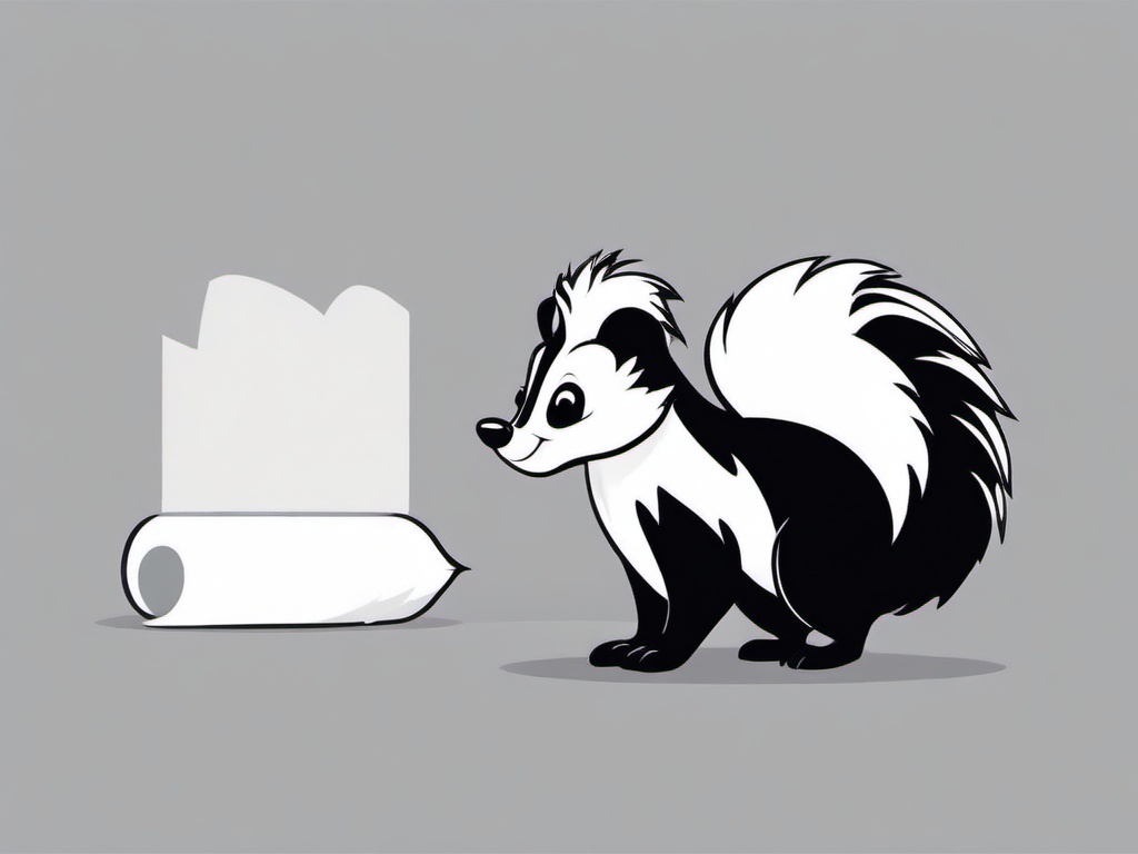 Skunk Cartoon - Cartoon of skunk with fluffy tail raised  