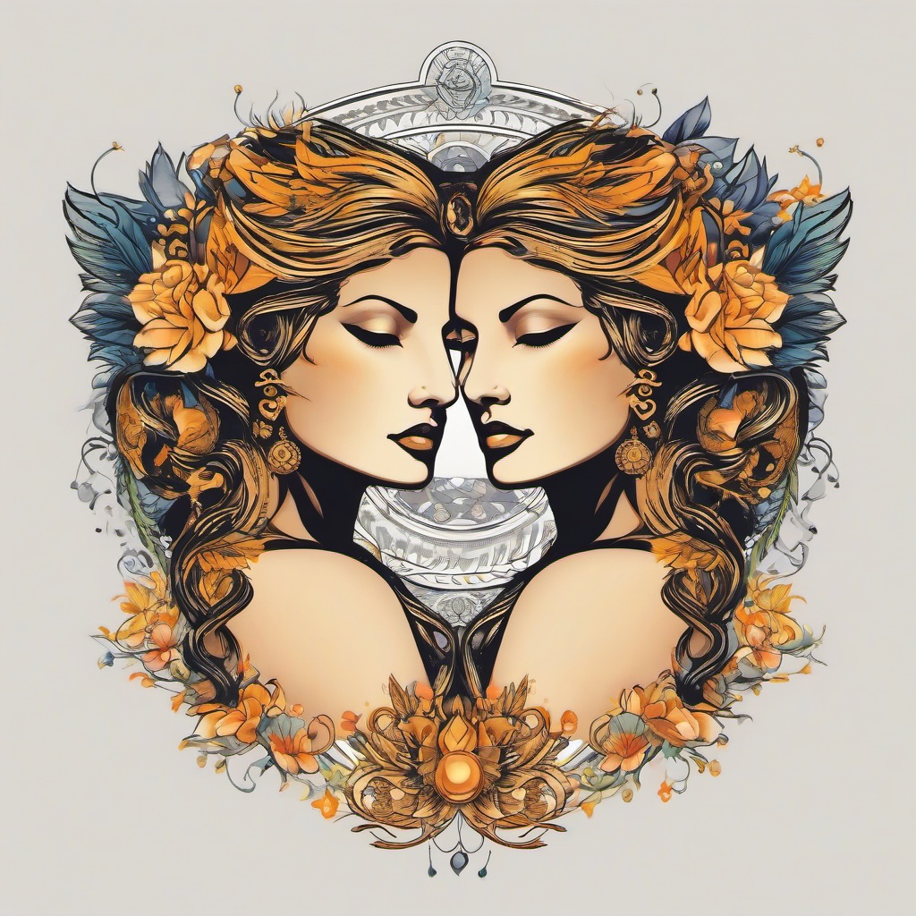 gemini goddess tattoo  simple vector color tattoo