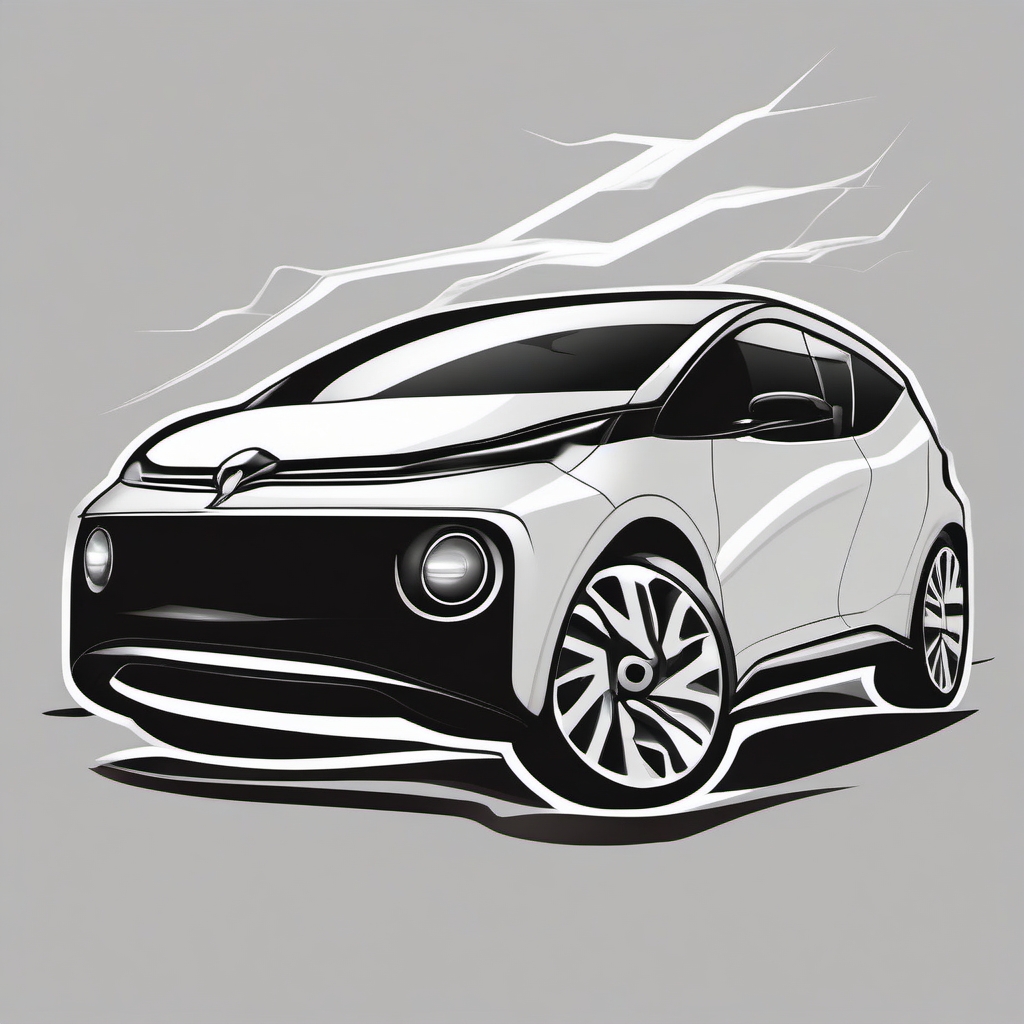 Electric car with lightning bolts design. Symbol of eco-friendly power.  minimalist black white tattoo style