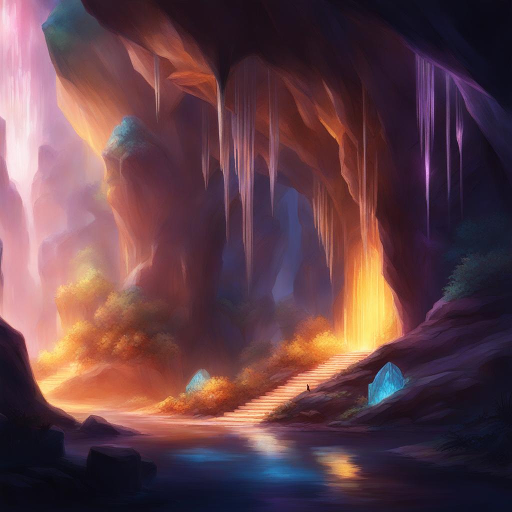 crystal caverns - sketch a hidden world within crystal caverns, glowing with ethereal light. 