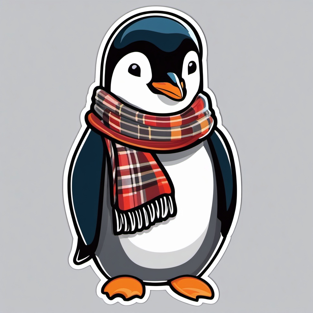 Penguin with scarf sticker, Winter , sticker vector art, minimalist design