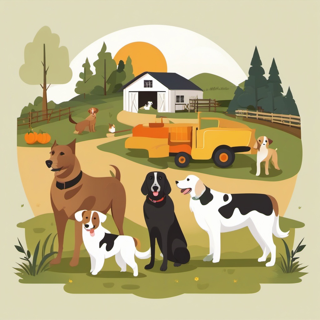 Dog Family clipart - Farm dog with its family, ,vector color clipart,minimal