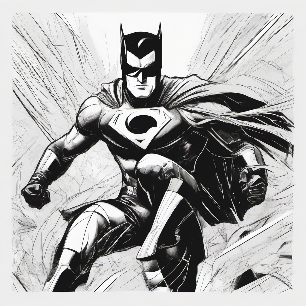 drawing of a superhero with fans  minimal rough sketch scribbles,doodles,black and white