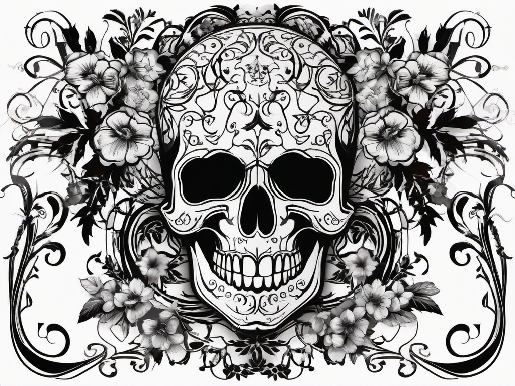 Skull clipart - decorative skull with flowers and vines  