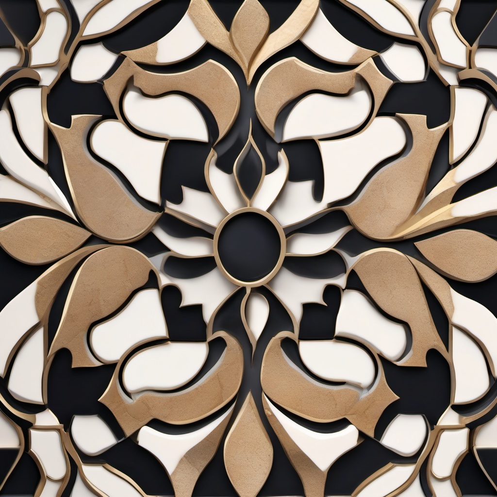 Porcelain and travertine arabesque tile scheme top view, product photoshoot realistic background, hyper detail, high resolution