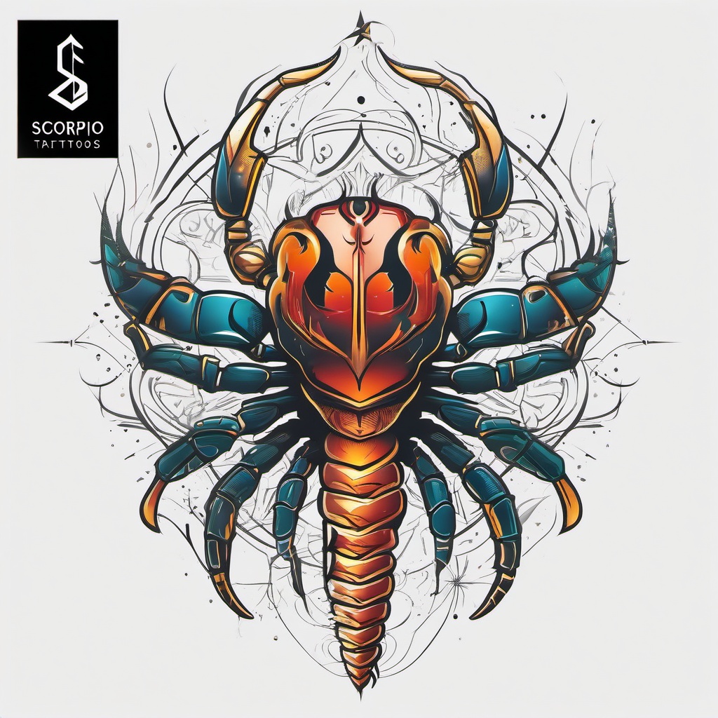 Star Sign Tattoos Scorpio - Explore creative and stylish star sign tattoo designs specifically tailored for Scorpios.  simple vector color tattoo,minimal,white background