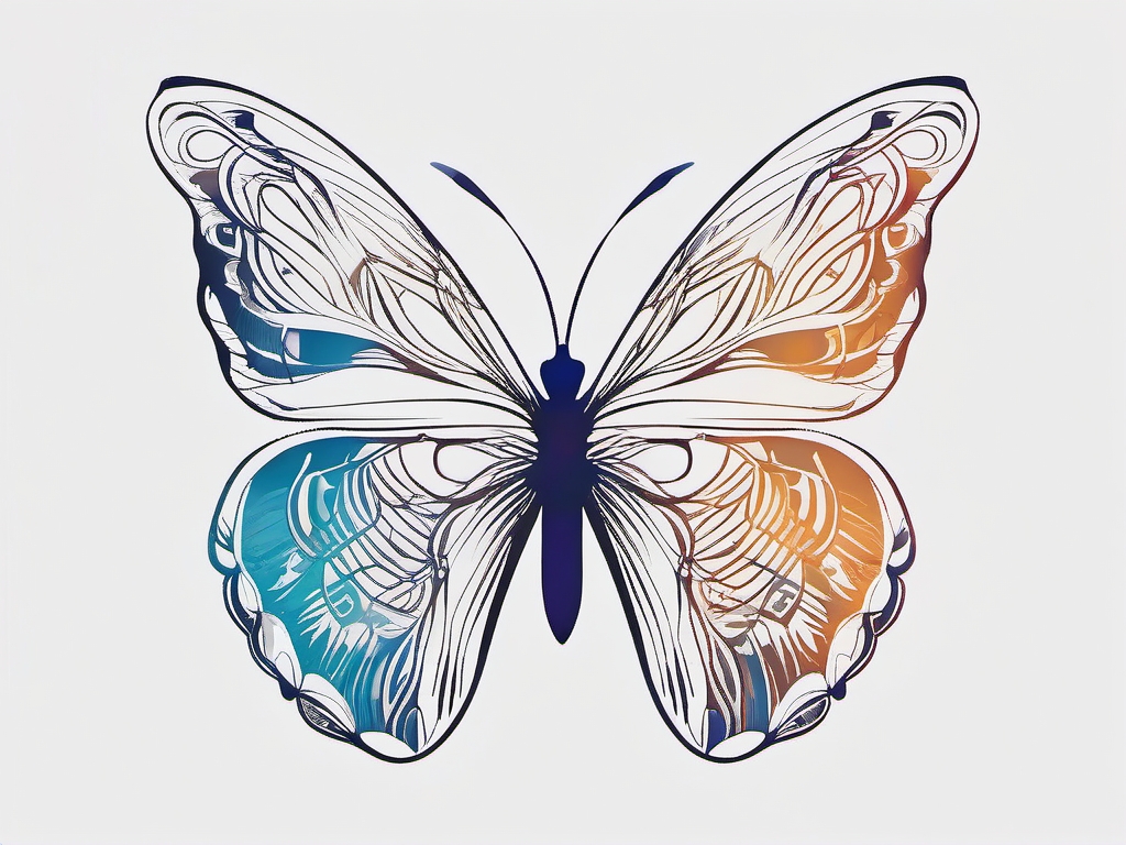 DNA Butterfly Transformation - Depict the transformative nature of life with a tattoo featuring DNA strands morphing into butterfly wings.  outline color tattoo,minimal,white background