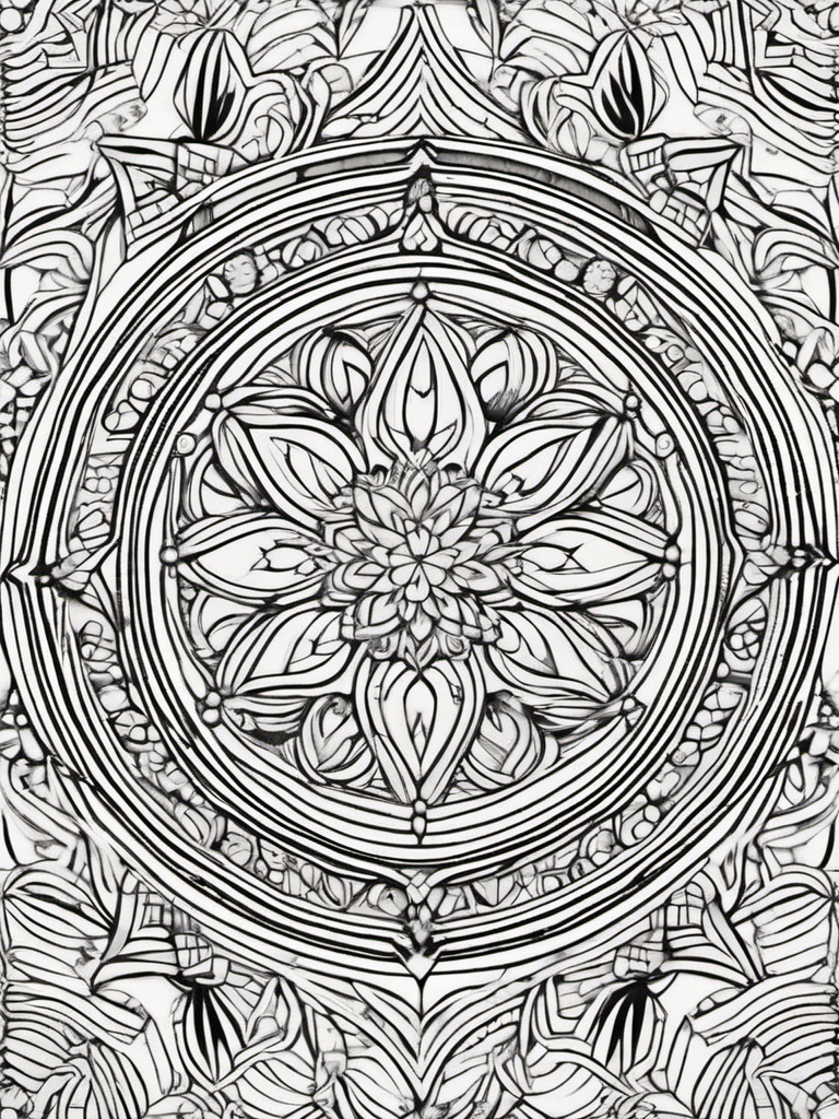 Heart and Stars Mandala Coloring Pages - Intricate Heart and Star Mandala  minimal black outline printable sheet, coloring page