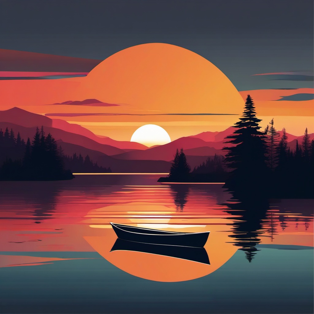 Sunset on the lake sticker- Reflective and calm, , sticker vector art, minimalist design