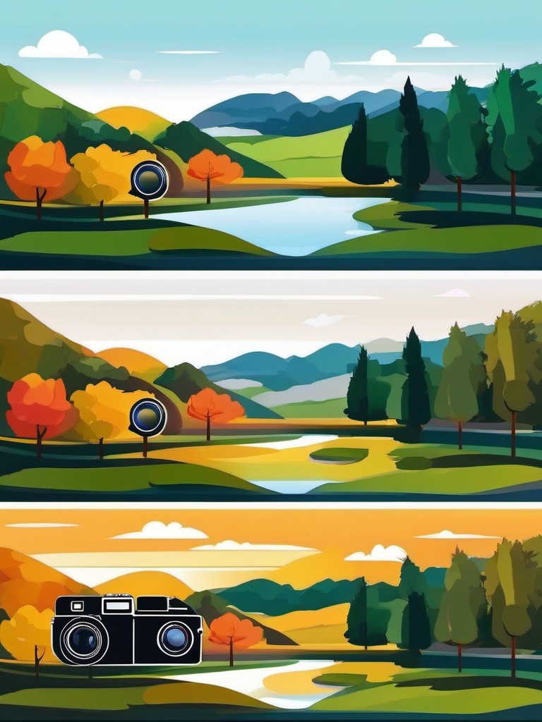 Lens Clipart - Camera lens capturing a picturesque landscape.  color clipart, minimalist, vector art, 