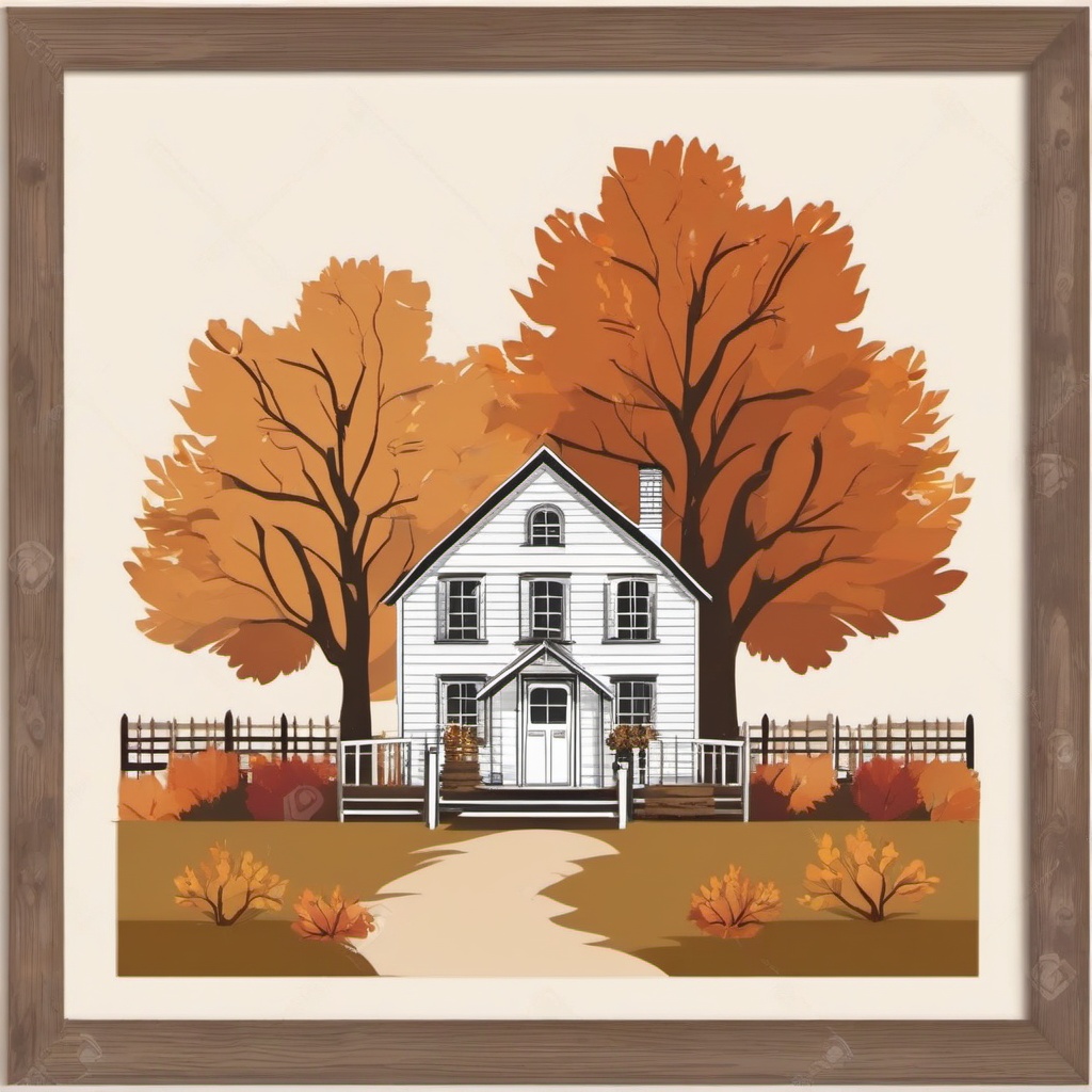 Rustic Farmhouse clipart - Charming farmhouse in the fall, ,vector color clipart,minimal