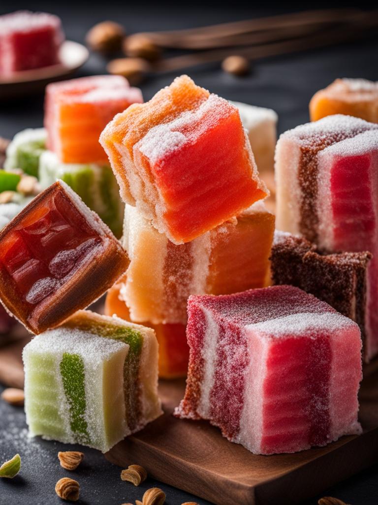 turkish delight (lokum), a chewy and sweet confection with various flavors (popular in the middle east and asia). 