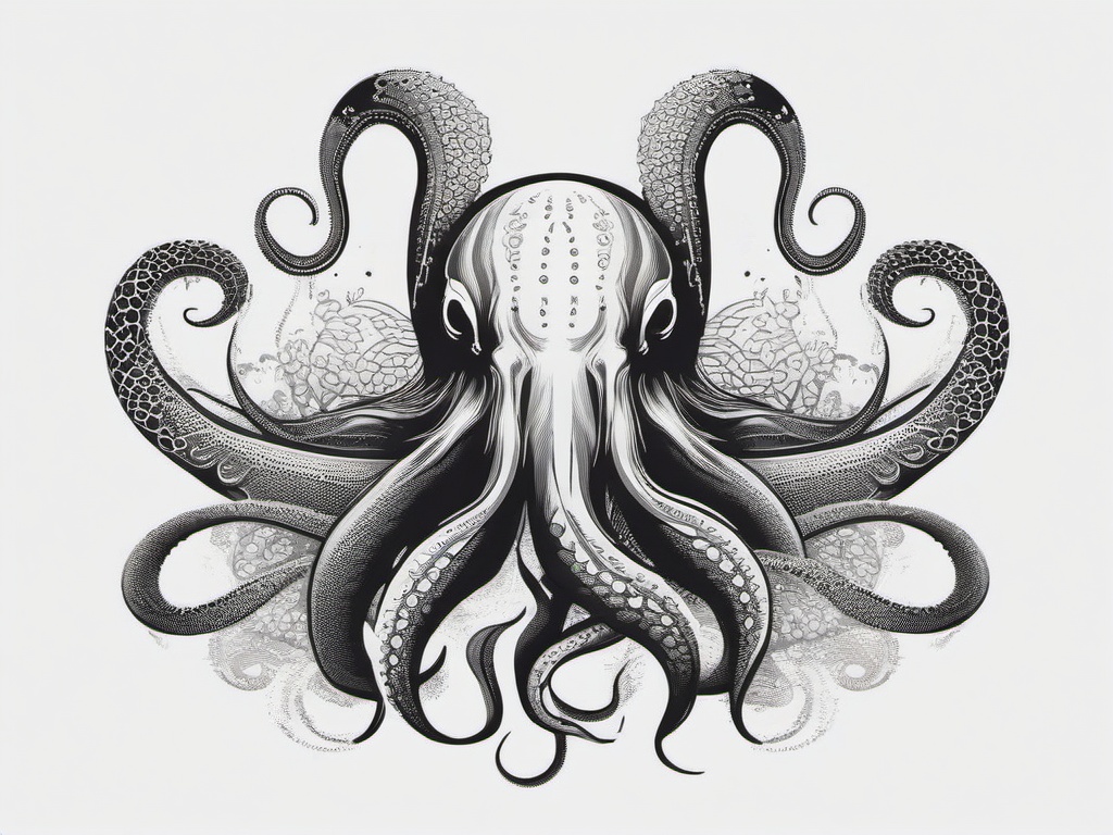 Kraken Tattoo - Mythical sea creature symbolizing mystery and power  minimal tattoo design,white background