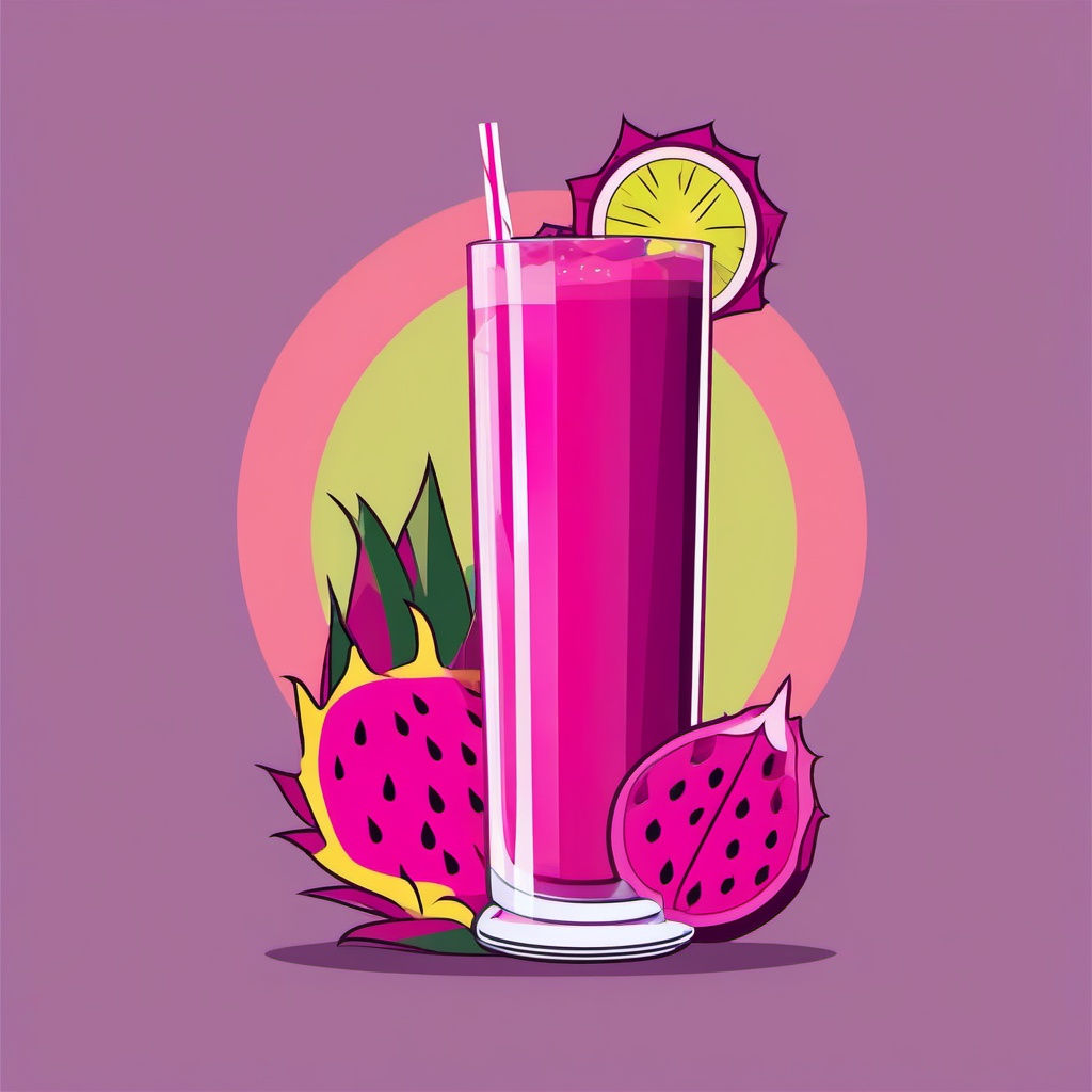 Dragon Fruit and Dragon Fruit Smoothie Glass Clipart - Dragon fruit and a glass of dragon fruit smoothie.  color vector clipart, minimal style