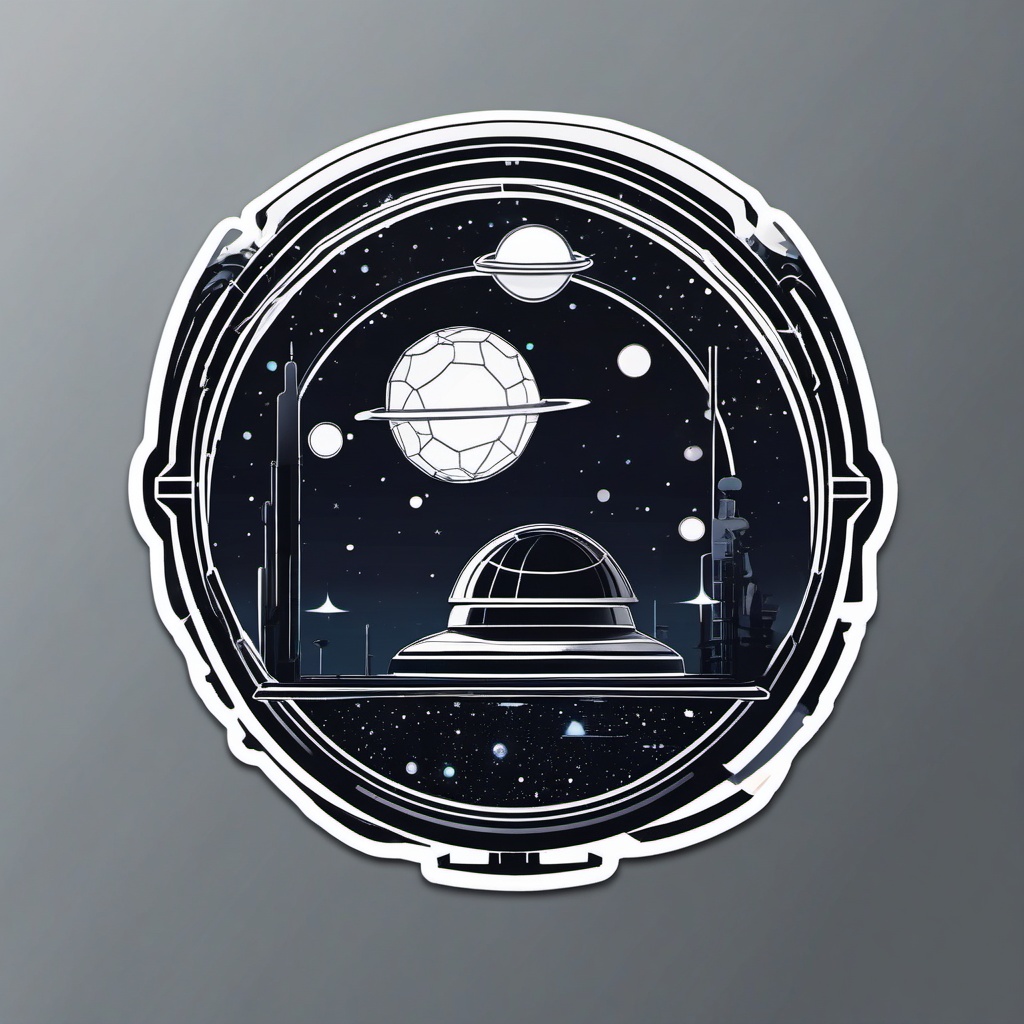 Floating Observatory Sticker - Experience the cosmic vibes with the futuristic and floating observatory sticker, , sticker vector art, minimalist design