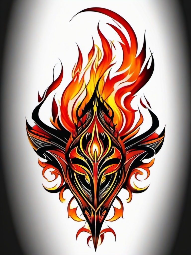 tribal tattoo fire  simple color tattoo,white background