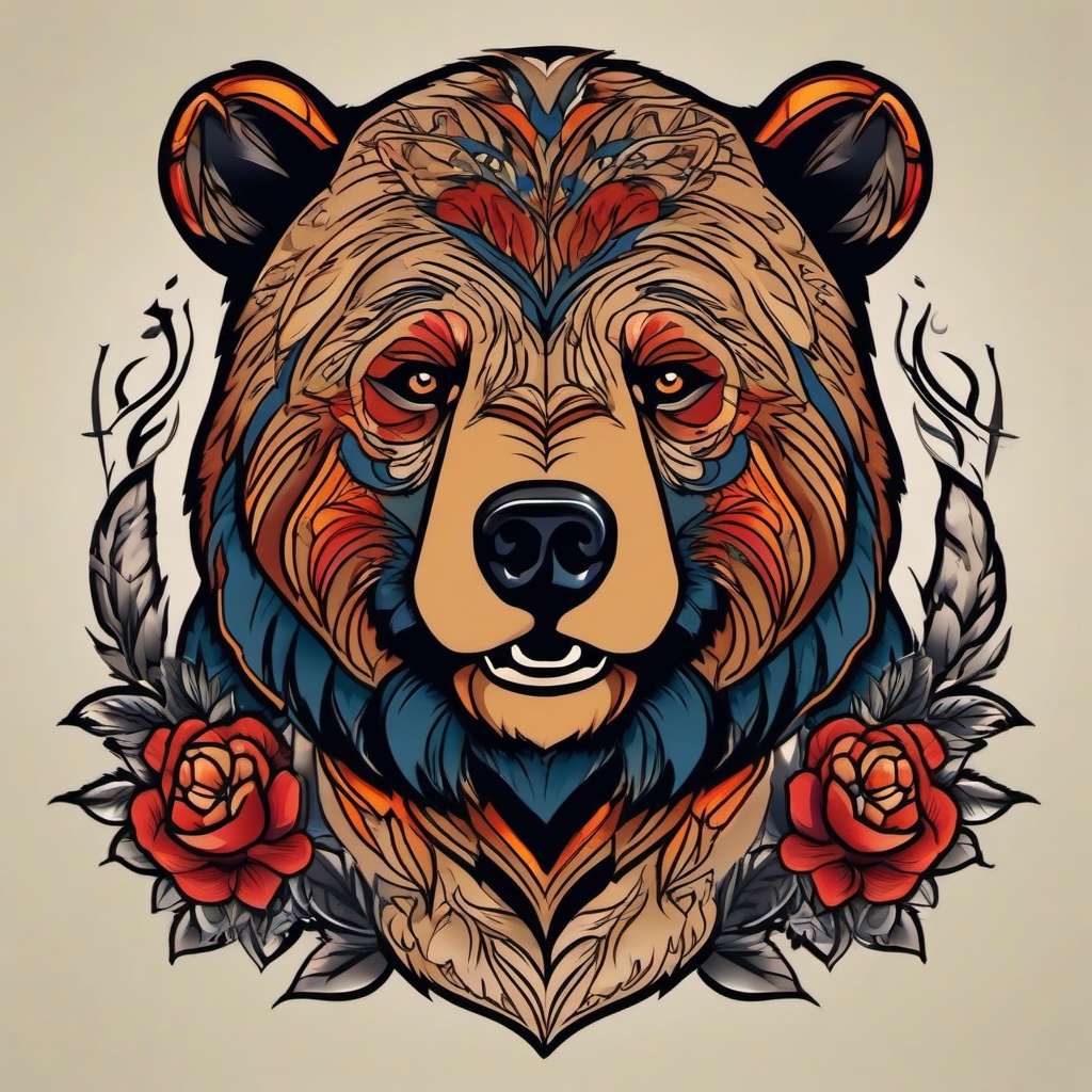 american traditional bear tattoo  simple vector color tattoo