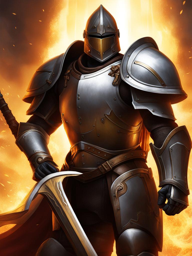 enigmatic warforged paladin of the forge - capture an enigmatic warforged paladin of the forge, wielding a blazing sword. 