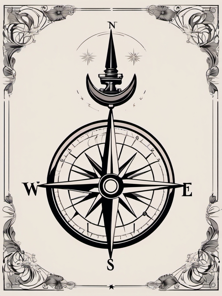 Bike compass rose tattoo. Direction on two wheels.  minimal color tattoo design