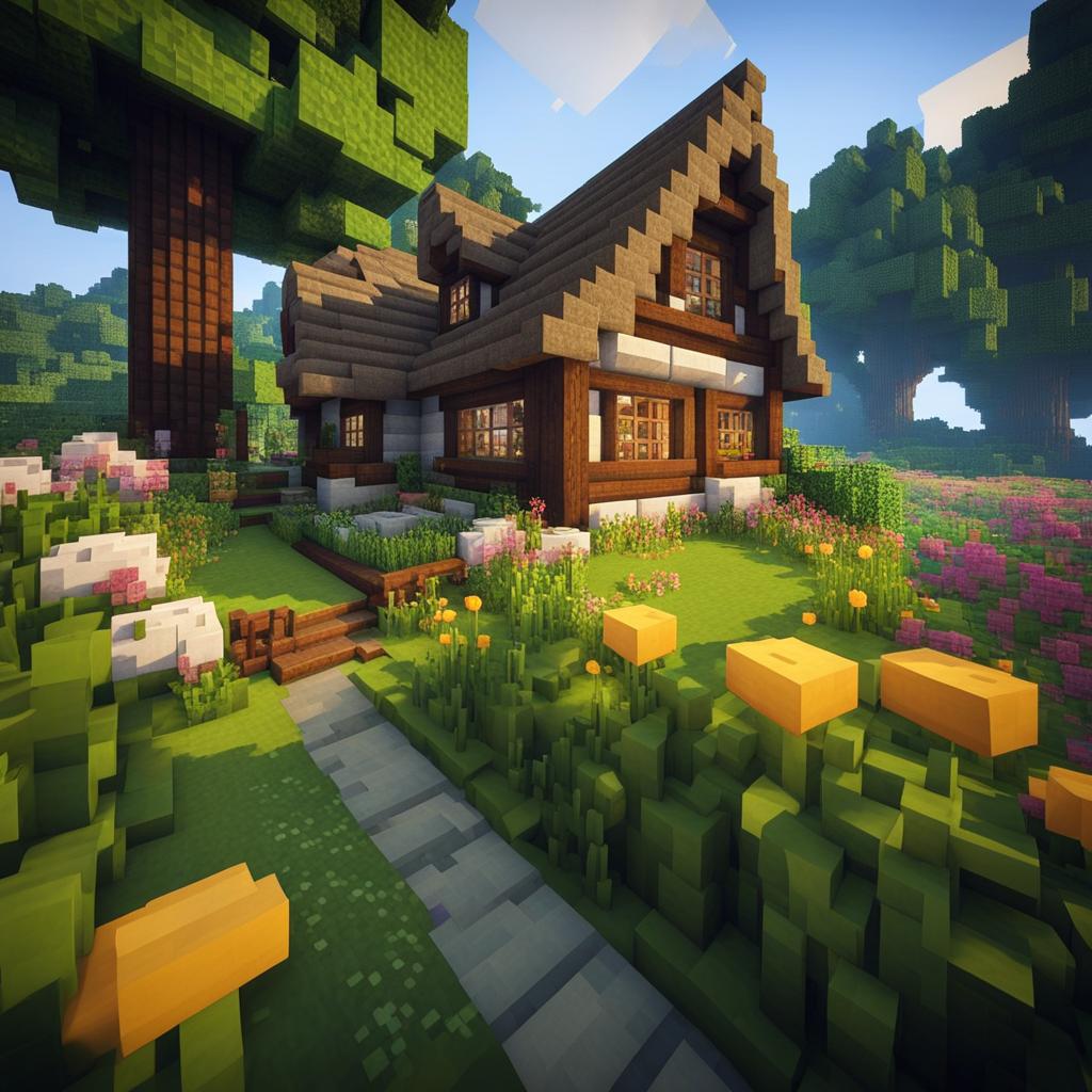 cozy cottage nestled in a flower-filled meadow - minecraft house ideas minecraft block style