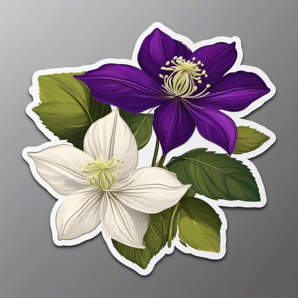 Clematis Sticker - Climb into elegance with the vine-like and showy blooms of clematis flowers, , sticker vector art, minimalist design