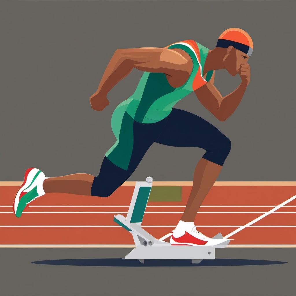 Track and Field Starting Block Sprinter Clipart - A sprinter in the starting block in track and field.  color vector clipart, minimal style