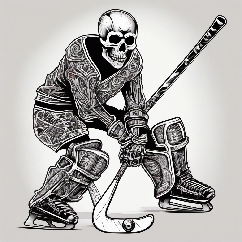 Hockey skeleton  ,tattoo design, white background