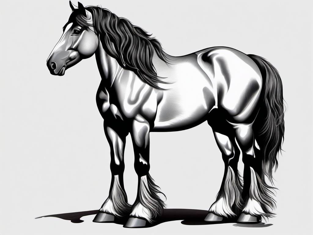 Clydesdale Horse Tattoo - Highlight the distinctive features of Clydesdale horses with a tattoo, capturing the strength and elegance of this heavy horse breed.  simple tattoo,minimalist,white background