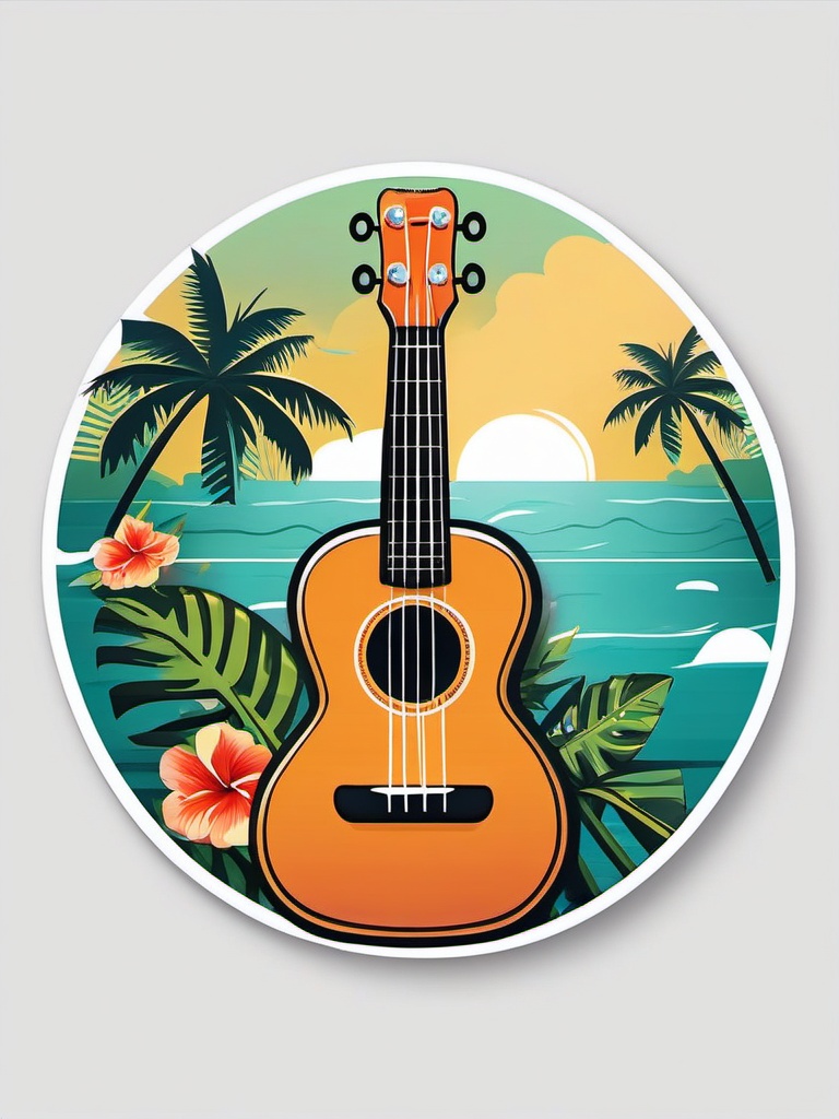 Ukulele Sticker - Evoking a tropical paradise with the sweet and cheerful ukulele, , sticker vector art, minimalist design