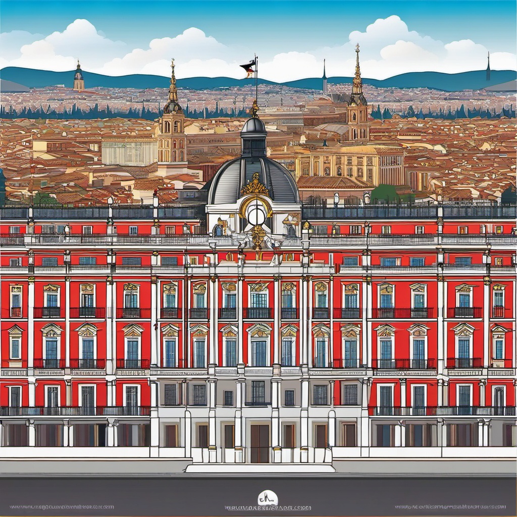 Madrid clipart - Royal Palace of Madrid and Plaza Mayor, ,color clipart vector style