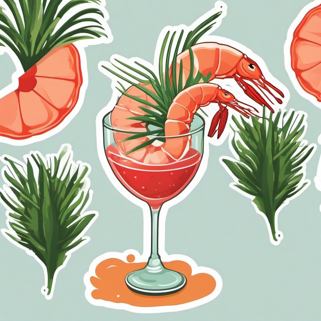 Shrimp Cocktail Sticker - Delight in the succulent and chilled flavors of a shrimp cocktail, , sticker vector art, minimalist design