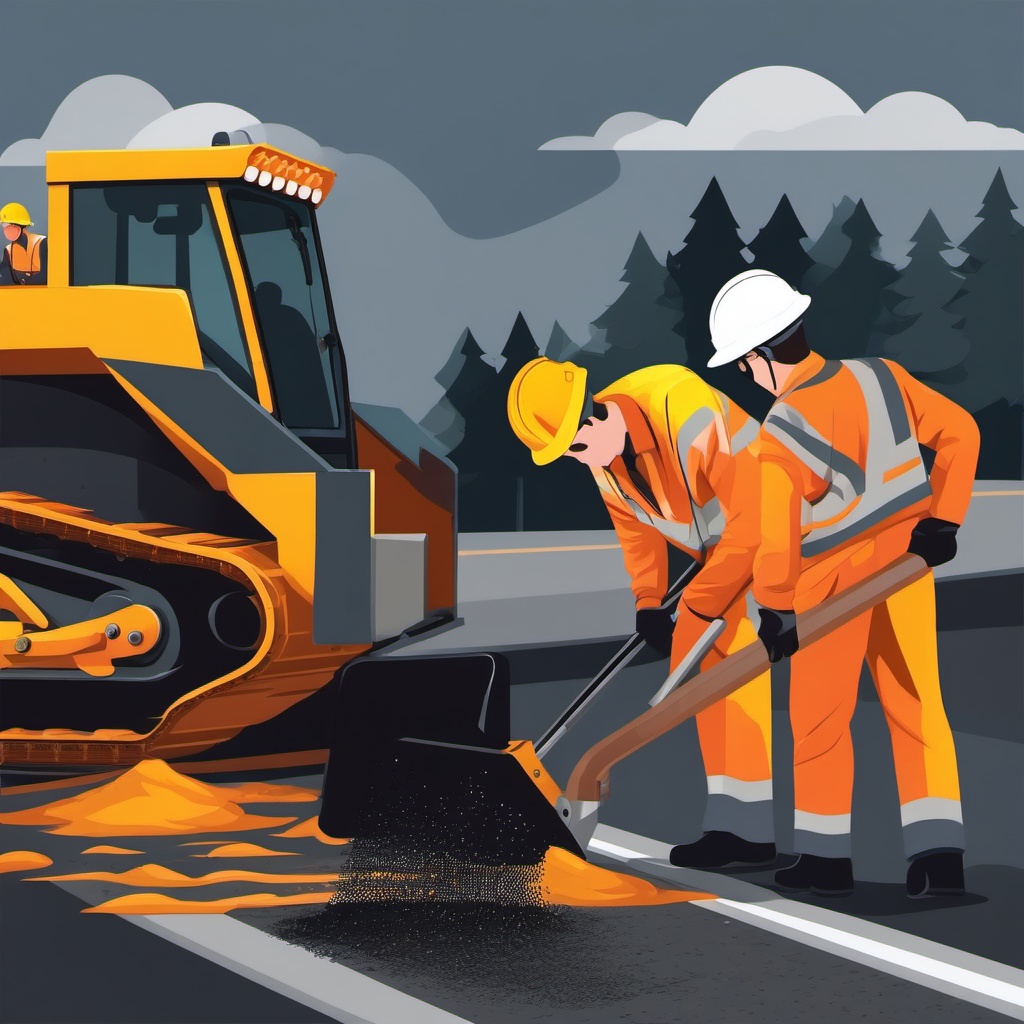 Road Paving clipart - A crew paving a road with fresh asphalt., ,vector color clipart,minimal