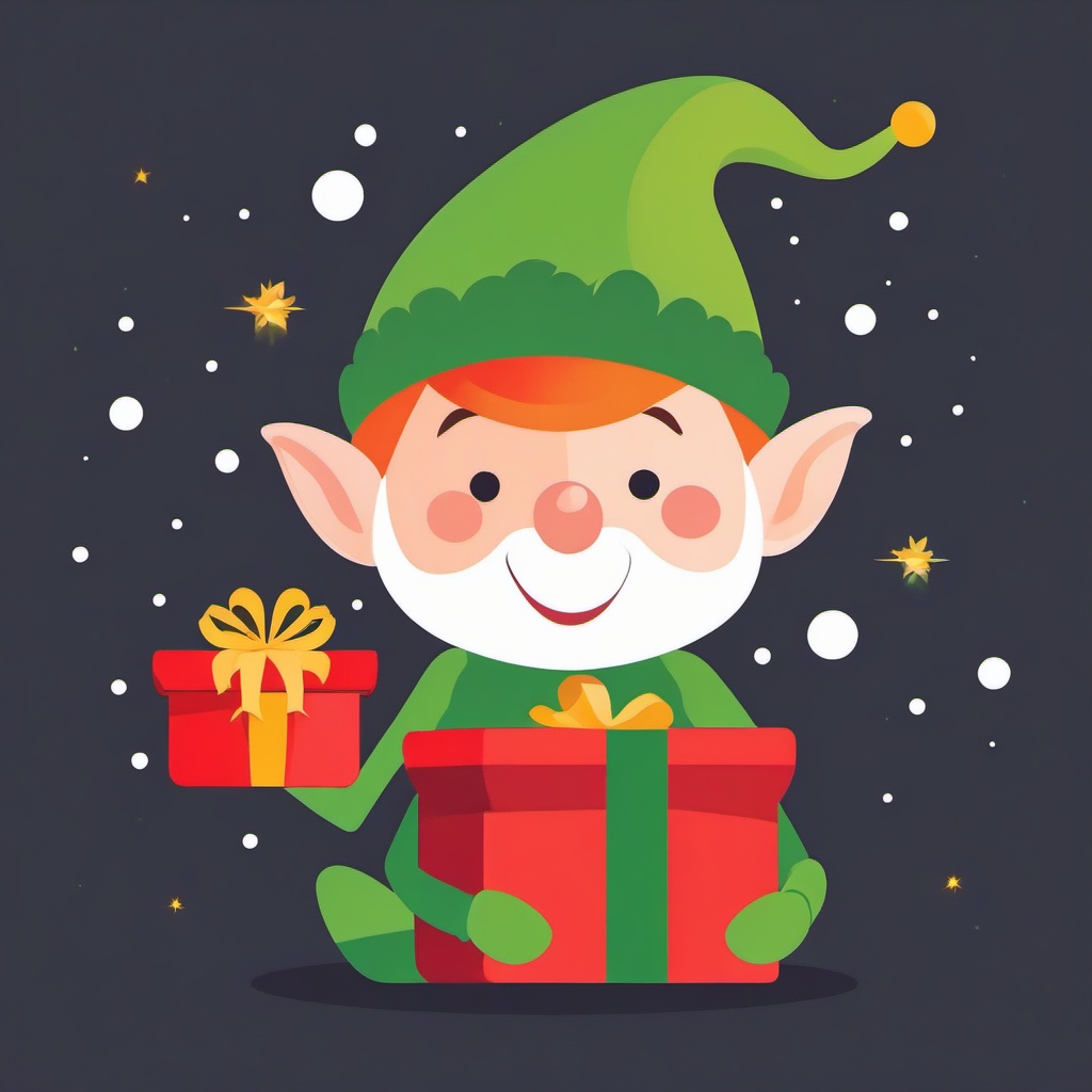 Elf clipart - elf with a joyful expression and presents  color,minimalist,vector clipart