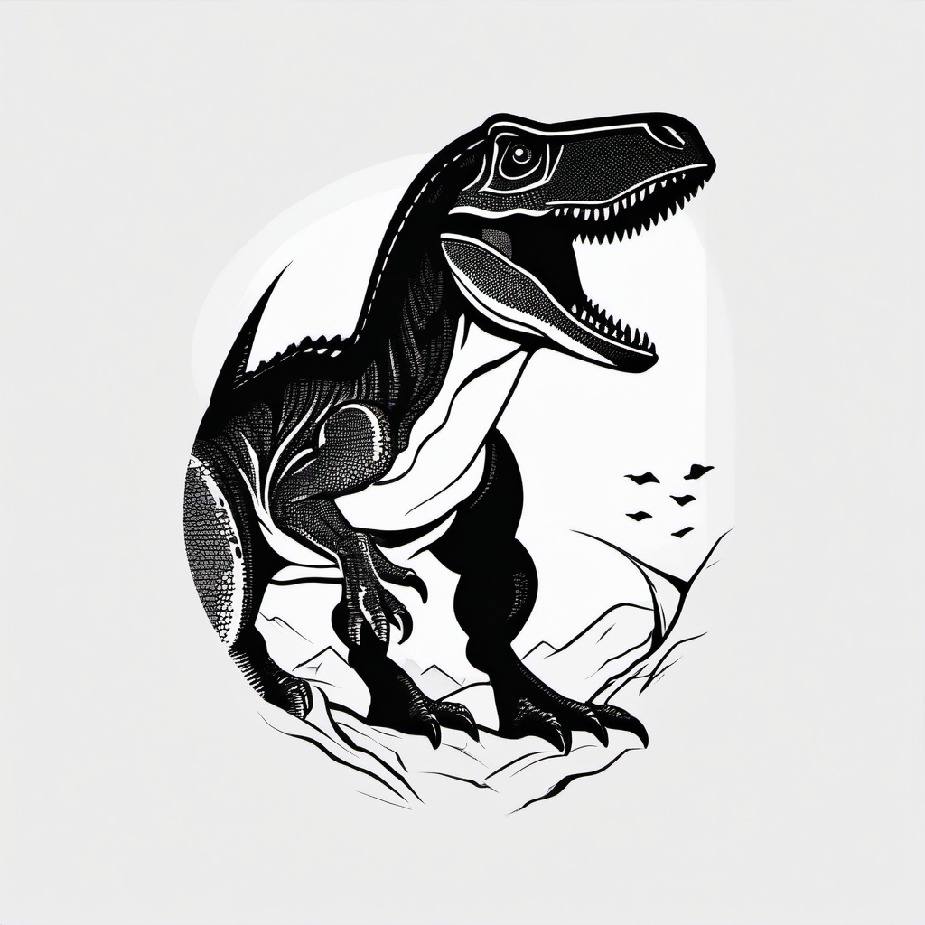 Black and White Dinosaur Tattoo - Embrace classic simplicity with a black and white dinosaur-themed tattoo.  simple vector color tattoo,minimal,white background