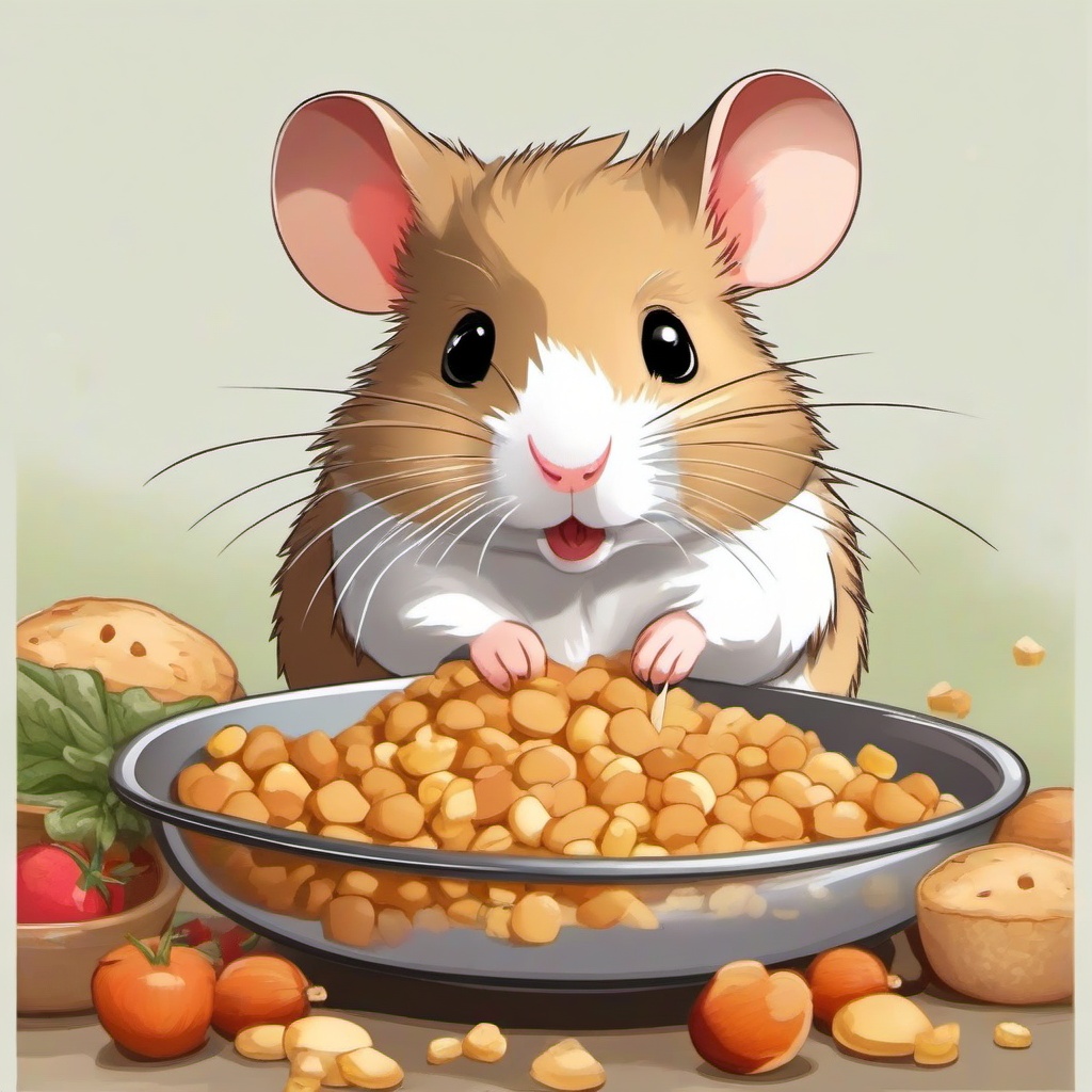 Hamster cartoon - Hamster stuffing food in its cheeks  