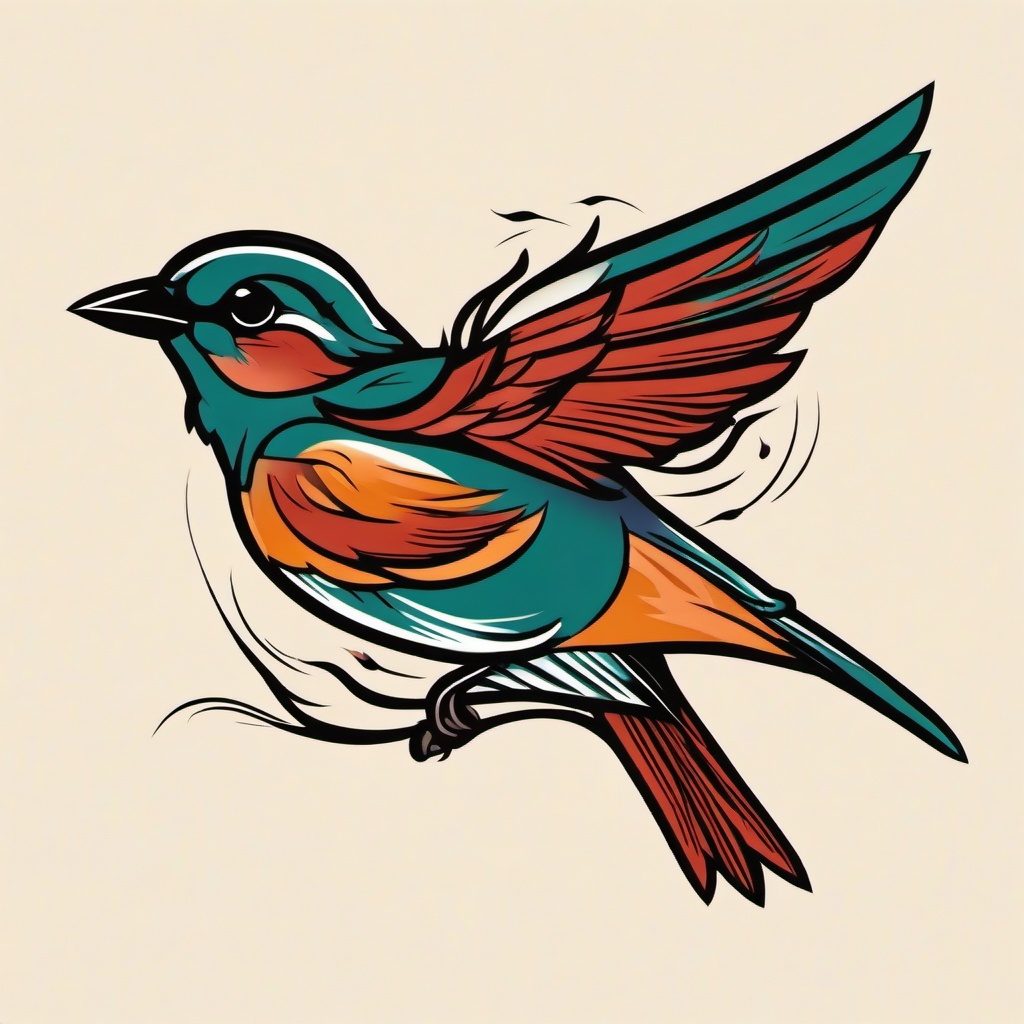 traditional sparrow tattoo flash  minimalist color tattoo, vector
