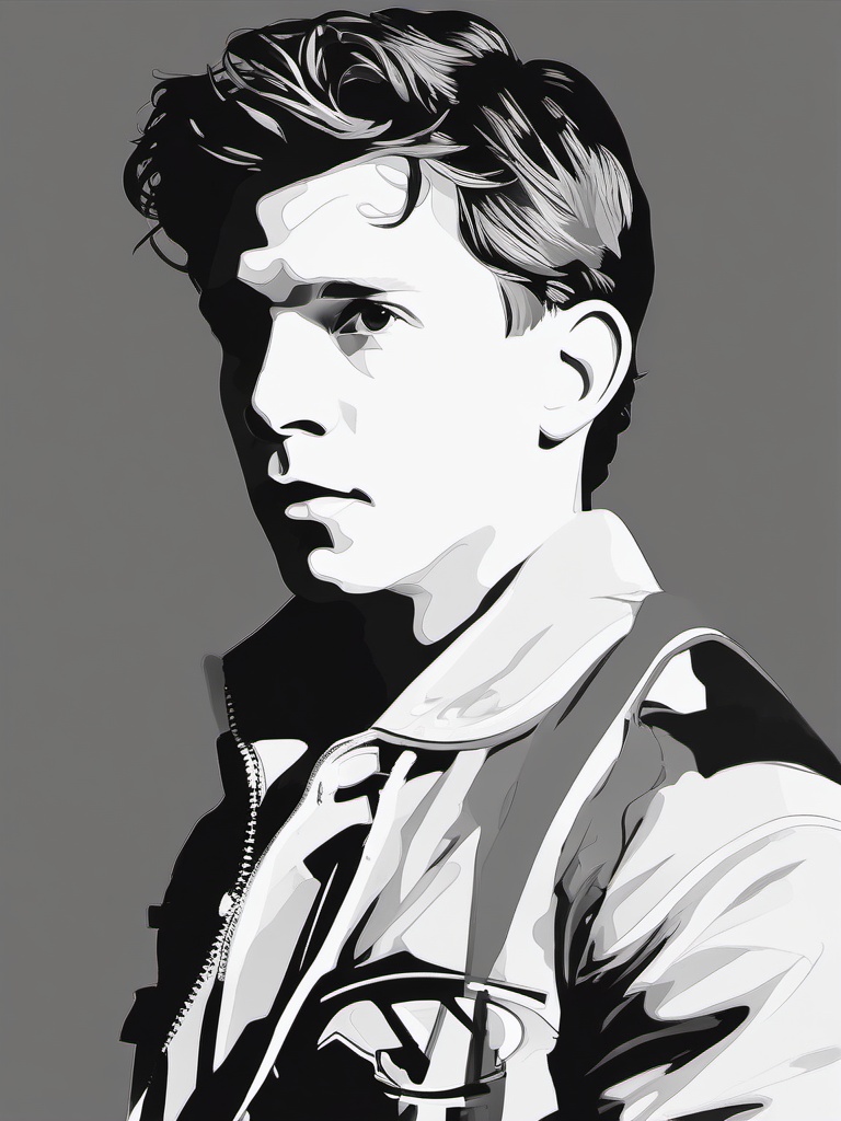 drawing of tom holland  minimal rough scribbles,doodles,black and white