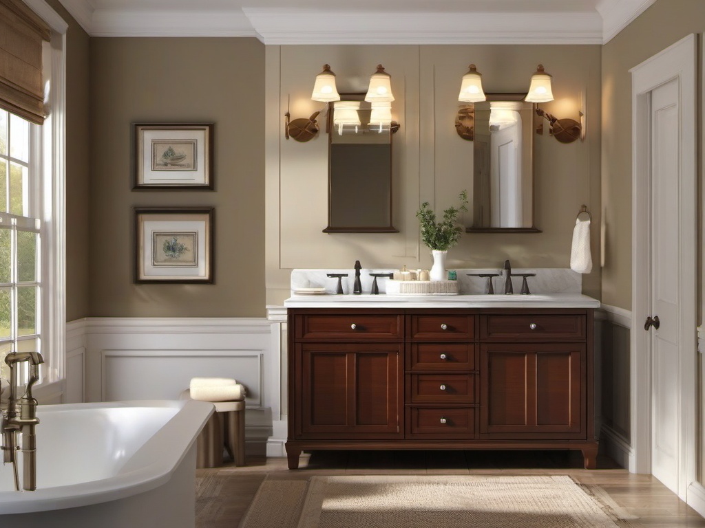 Colonial small bathroom features classic fixtures, warm colors, and simple decor that provide a cozy and timeless environment.  