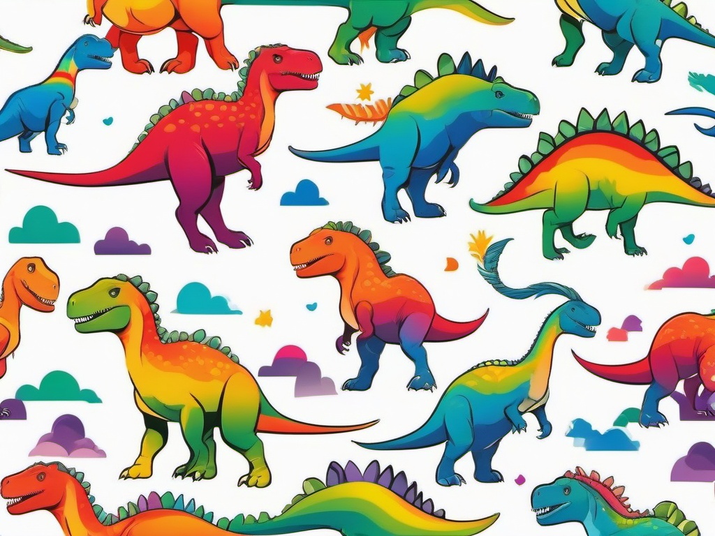 Dinosaur Rainbow Tattoo - Embrace vibrant colors with a charming and colorful dinosaur-themed rainbow tattoo.  simple vector color tattoo,minimal,white background