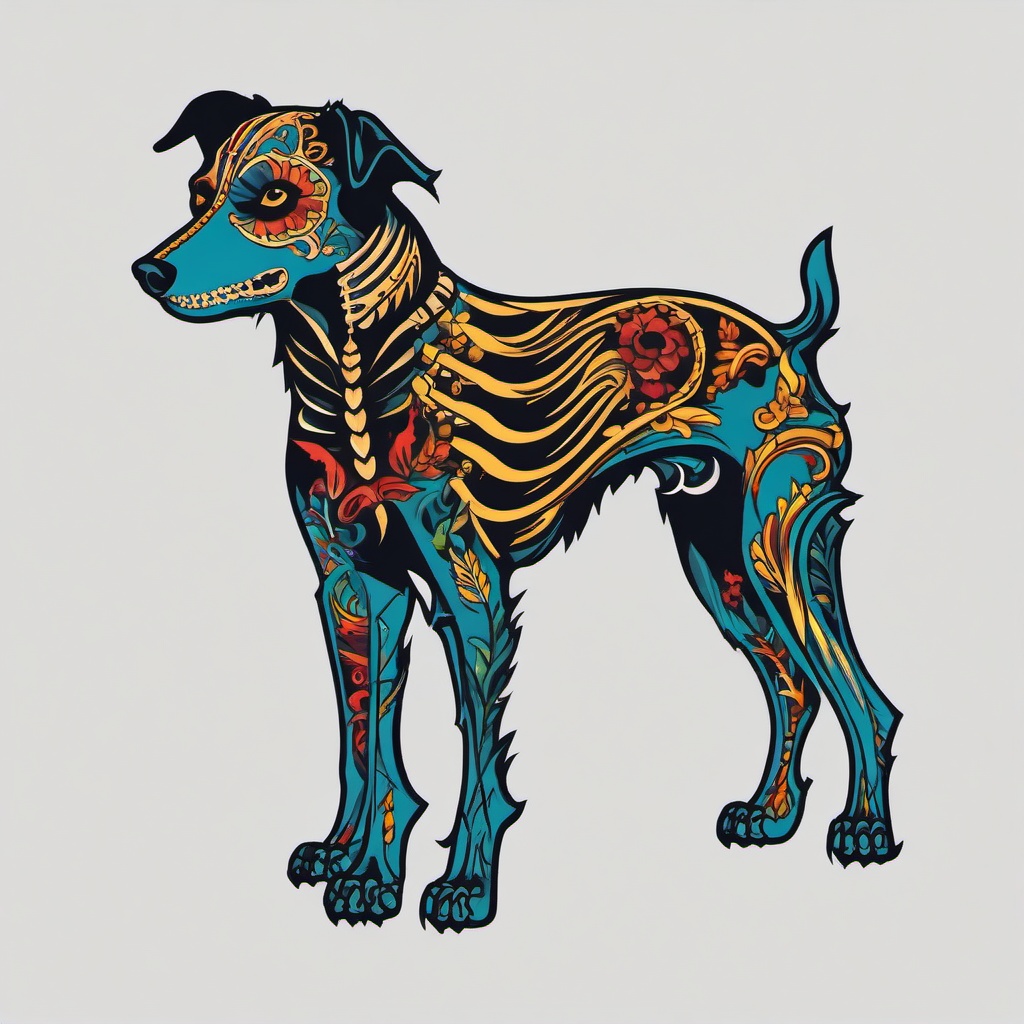 dog skeleton tattoo  simple vector color tattoo