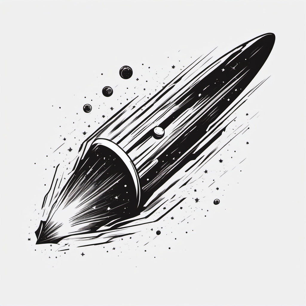 Asteroid Tattoo - An asteroid tattoo speeding through the cosmos  few color tattoo design, simple line art, design clean white background