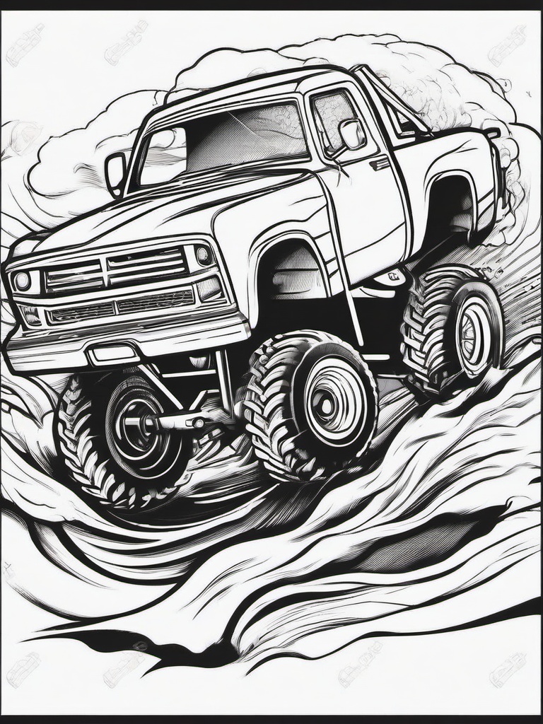 Monster Truck with Tornado and Thunder Coloring Pages - Trucks Caught in Furious Storms  minimal black outline printable sheet, coloring page