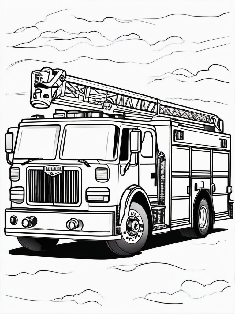 Fire Engine Coloring Pages - Bright Red Fire Truck in Action  minimal black outline printable sheet, coloring page