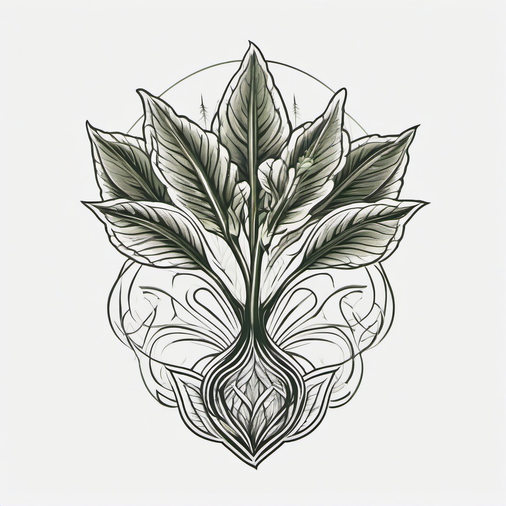 Mandrake Tattoo - Mythical plant symbolizing mystery and magic  minimal tattoo design,white background