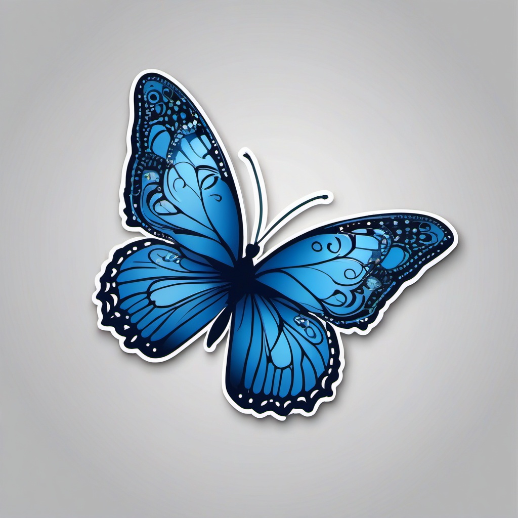 Blue Butterfly Sticker - A delicate blue butterfly with intricate patterns. ,vector color sticker art,minimal