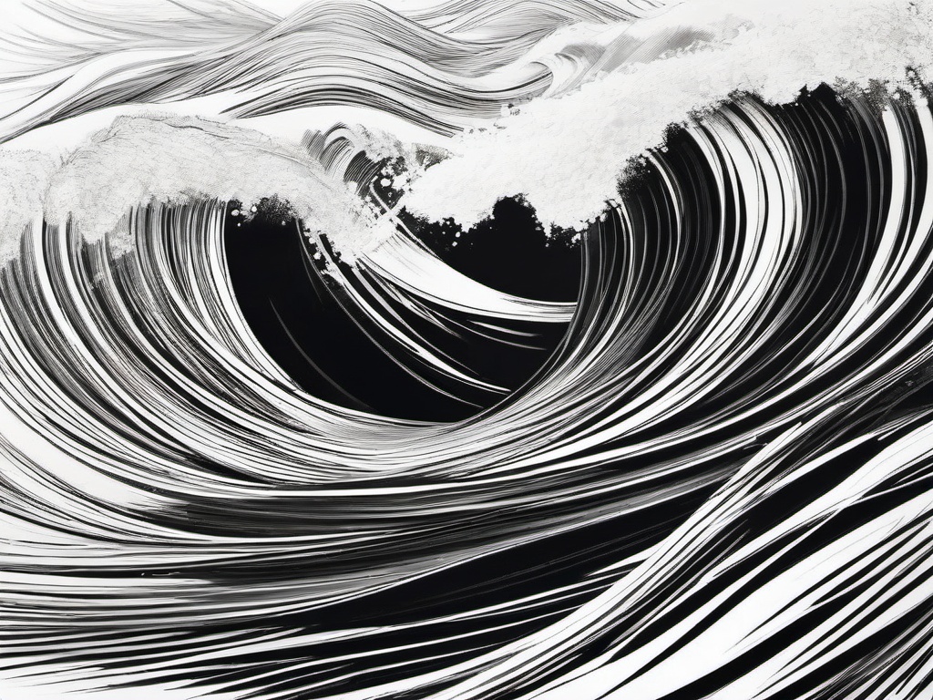 drawing of waves with surfers  minimal rough sketch scribbles,doodles,black and white